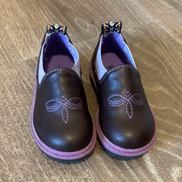 Western Chief Brown Slip-On Boots with Purple Trim - Picture 1 of 4